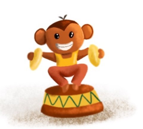Cymbal-clapping monkey character from “The Should Sorter”—the spontaneous kid-created idea that sparked the entire Participatory Publishing movement.